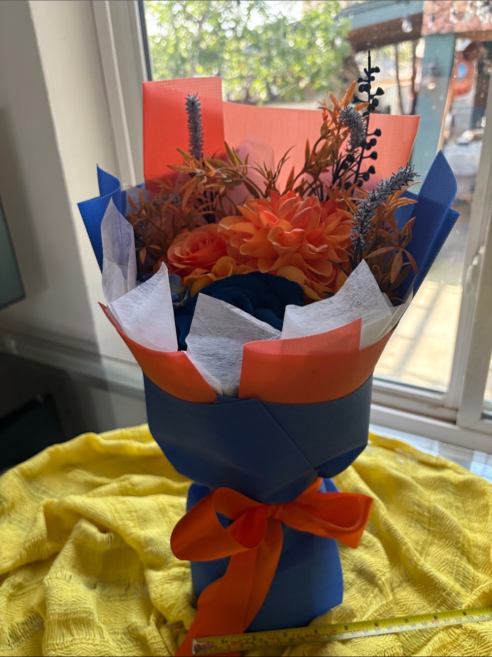 Blue & Orange Faux Floral Bouquet - Home Art Arrangement